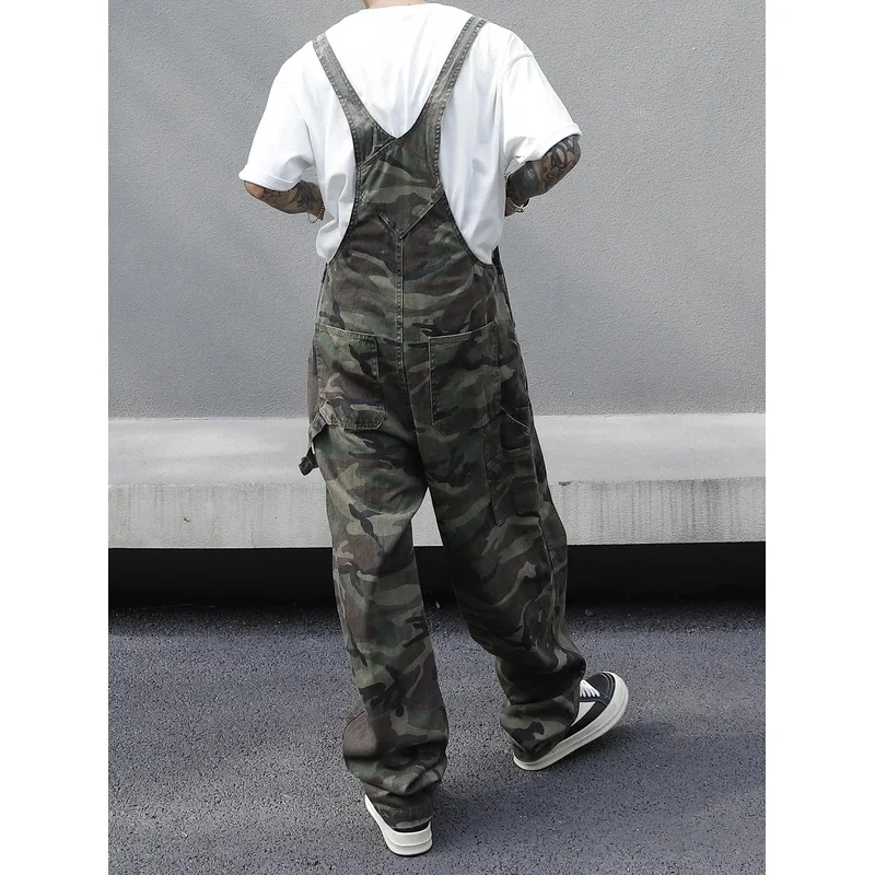 Men's Multi-pocket Camouflage Printed Denim Overalls - Cotton, Non-elastic, Machine Washable - Ideal for Casual Outings