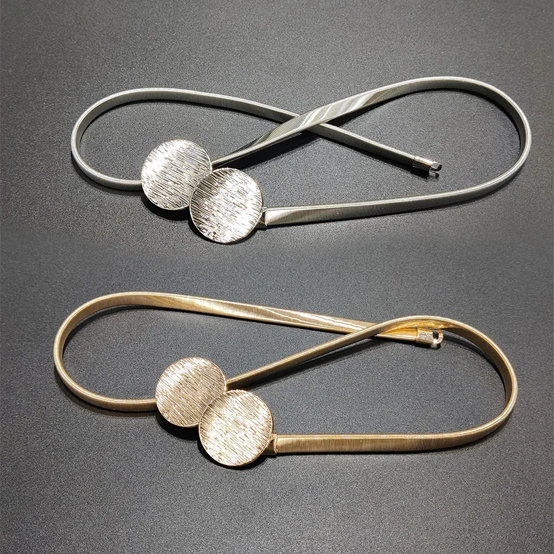 Metal Gold Silver Spring Elastic Waist Chain Round Buckle Circle Waist Chain Skirt Women's Belt Luxury Fashion High Quality