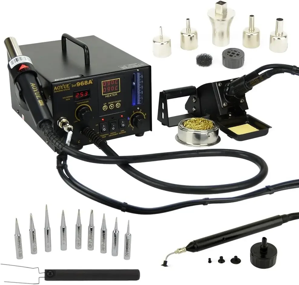 968A+ Professional SMD Digital Hot Air Rework Station with a Soldering Iron and Vacuum Pickup