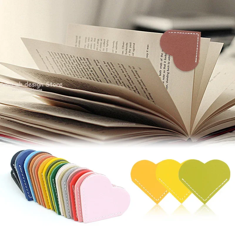 Bookmarker for books Creative PU Leather Love Heart Reading Book mark Book Page Marker Stationery Supplies Student Bookmark Gift