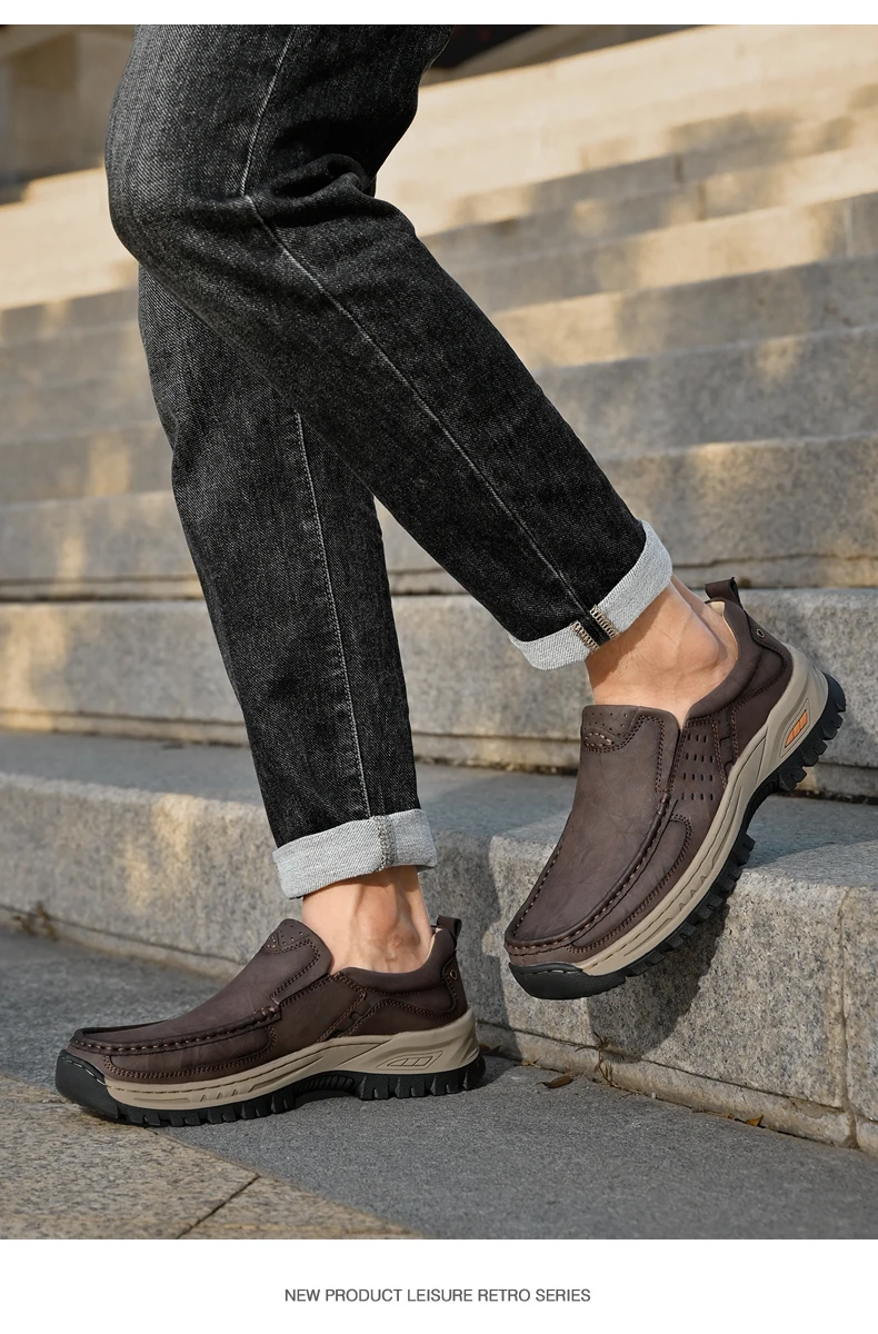 Marke Männer Schuhe Hohe Qualität Aus Echtem Leder männer Casual Schuhe Slip Auf Komfort Business Mann Wohnungen Schuhe Outdoor Männer arbeit Schuhe – Detail 13