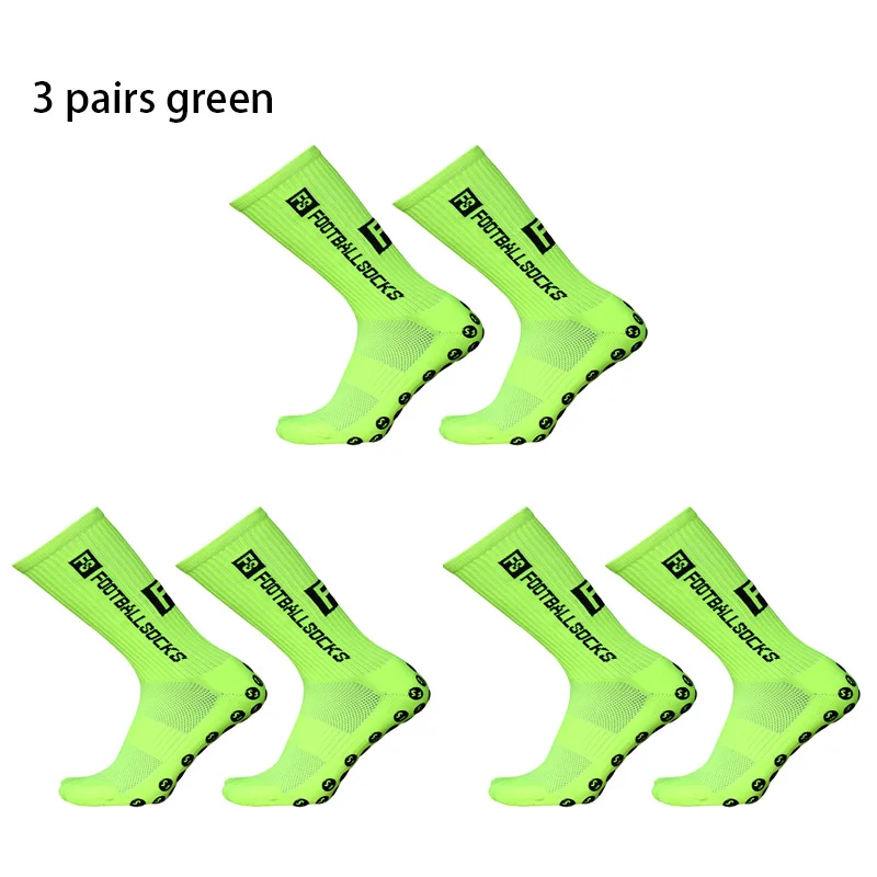 3 pairs New Style FS Football Socks Round Silicone Suction Cup Grip Anti Slip Soccer Socks Sports Men Women Baseball Rugby Socks