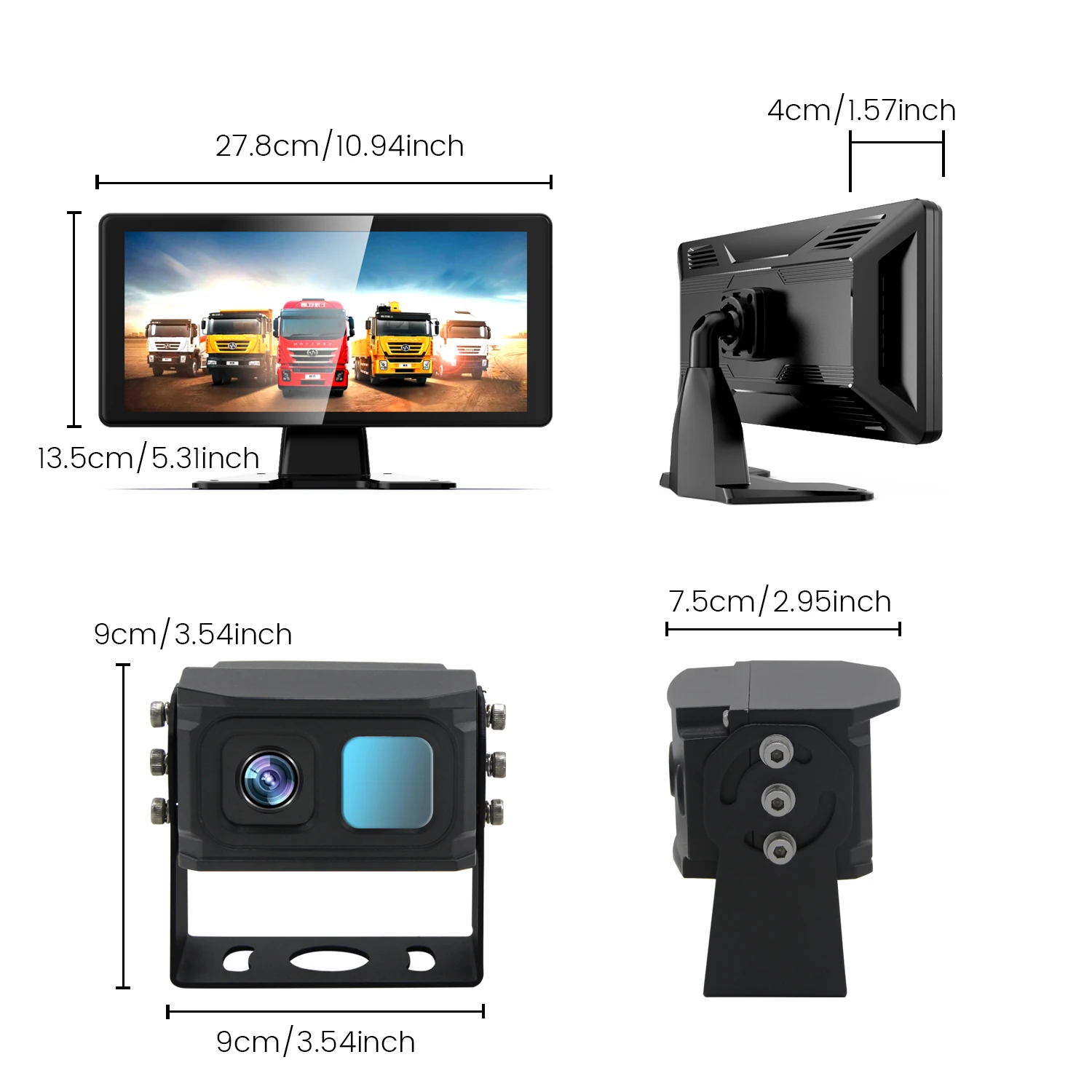 10.36inch AI BSD Thermal Night Vision System IP69K Waterproof Infrared Thermal 256x192 Resolution Vehicle Safety Camera
