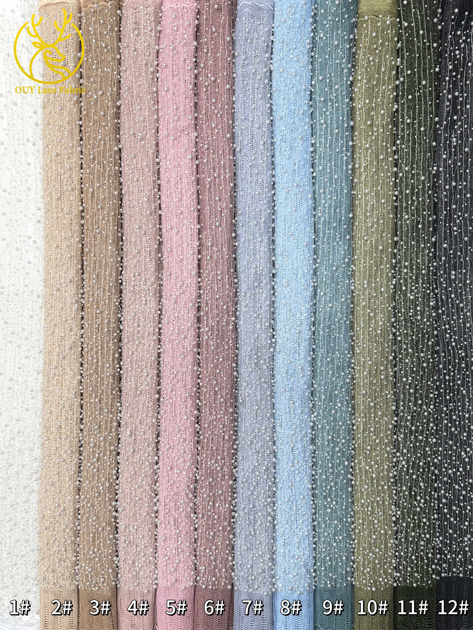 Neues Design Afrikanischer Großer Perlen-Spitzenstoff 2026 Nigerianischer Perlen-Pailletten-Spitzenstoff für Abendkleider Nähen 5 Yards – Detail 37