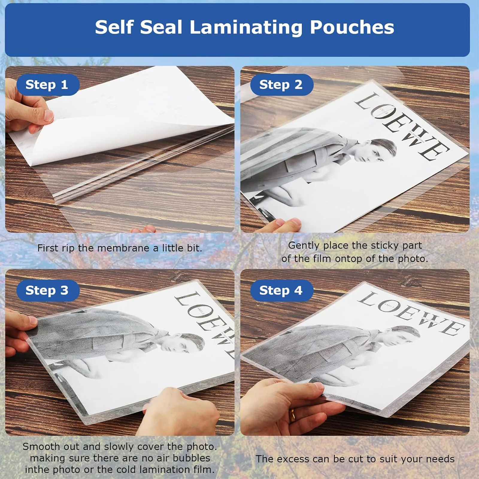 ESHANG 20Sheets Clear Cold Laminating Sheets, 8.3 x 11.7  Inches Adhesive A4 Size Pouches for Documents and Photos