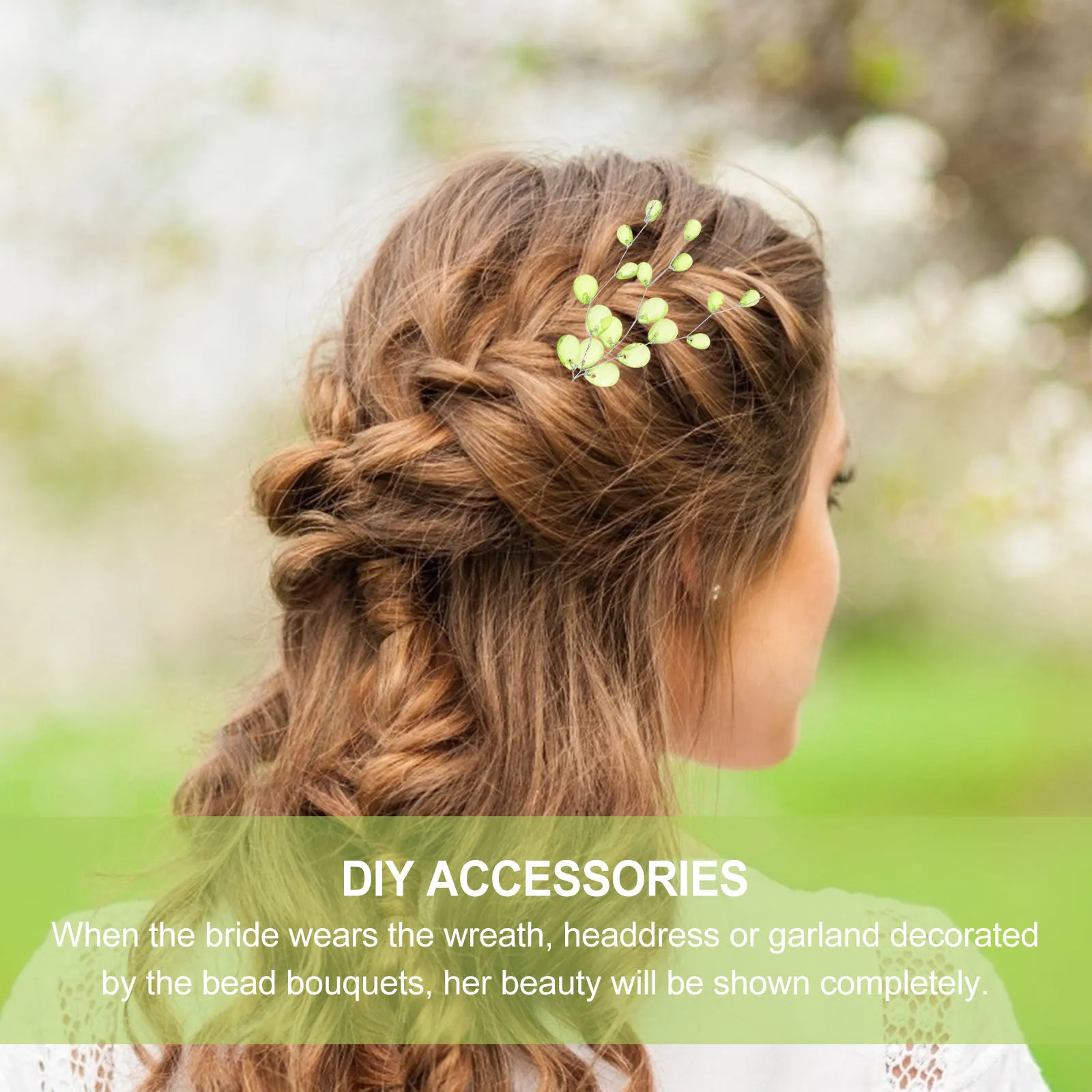 

50 Pcs Artificial Flower Acrylic Drop Branch Bead Stem DIY Floral Wire Green Bride