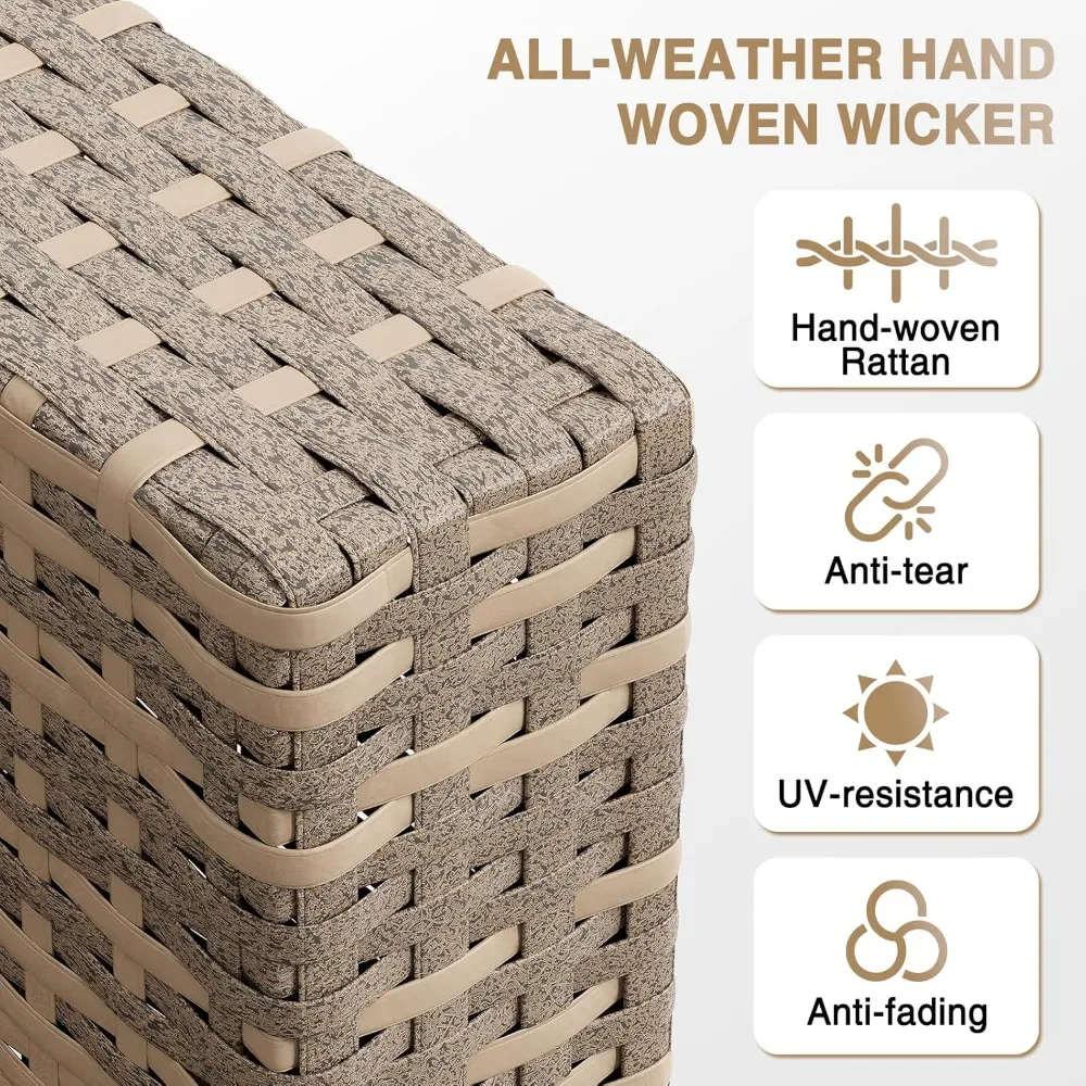 طقم أثاث فناء خارجي مكون من 7 قطع مع وسائد قطيفة - أريكة مقطعية للمحادثة من الخوص #5