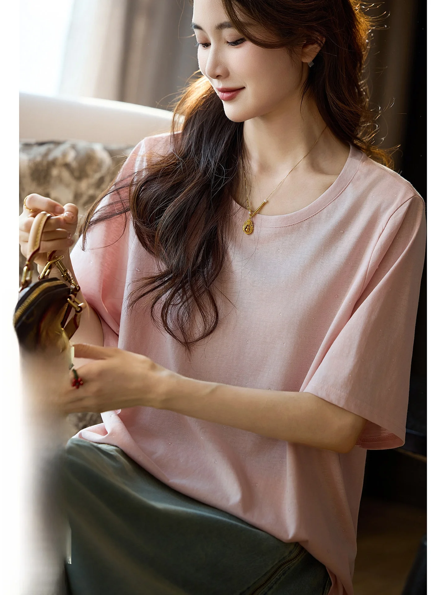 

Женская футболка из бамбукового хлопка в уличном стиле, повседневная, с круглым вырезом, с термопечатью в виде ромбов, весенняя новинка, большие размеры, от SuMu