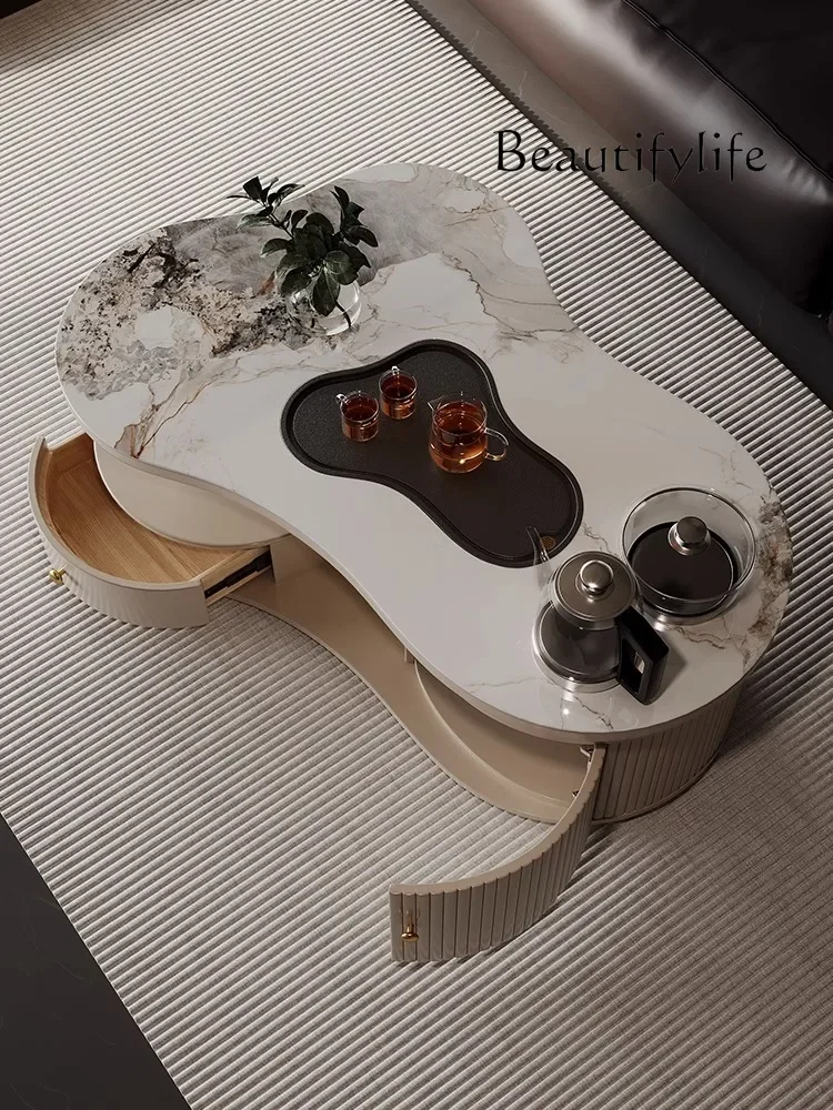 Modern Light Luxury Living Room Home Small Apartment Cloud Tea Table Silent Wind Shaped Stone Plate Tea Table