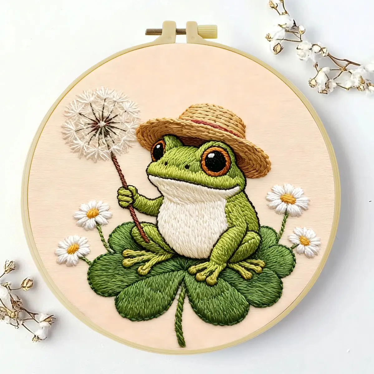 1 Stück 20X20CM/15X15CM 7,87/6,3 Zoll Der Frosch mit Hut Stickerei Starter-Kit DIY-Kit DIY-Stickerei-Set Handarbeiten – Detail 1