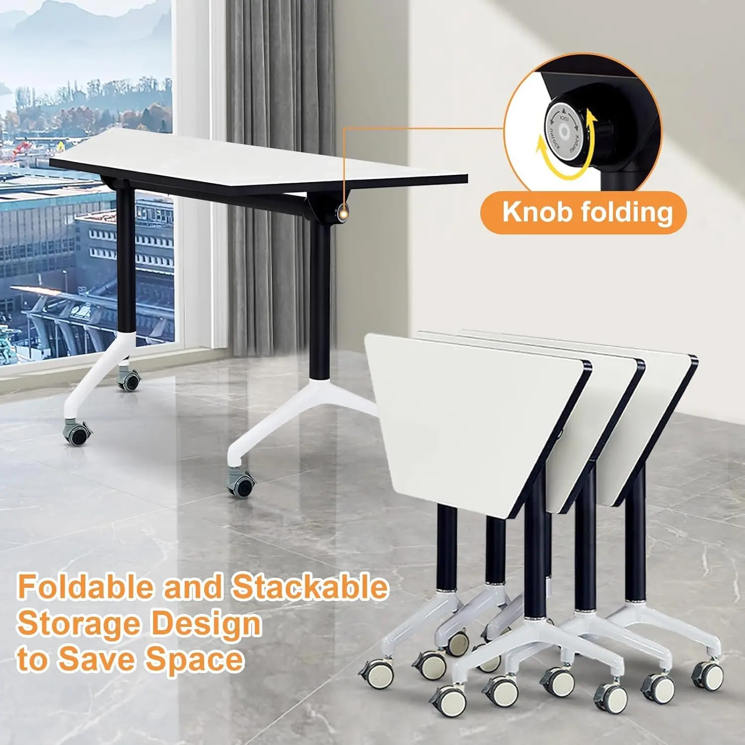 Conference Room Table Foldable Flip Top Mobile Training Table,combinable trapezoidal Conference Table Computer Desk,Metal Frame