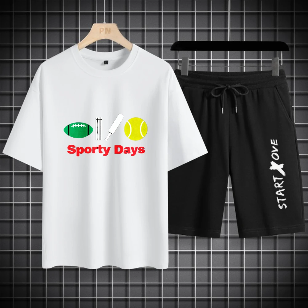 남성 티셔츠 세트 남성 의류 여름 의류 세트 반팔+반바지 폴리에스터 통기성 패션