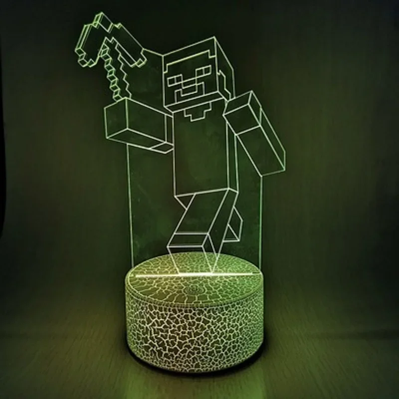 Steve Game Colorful Light Up Figura 3D Night Light LED Toy Minecrafte Creeper Enderman Figure Sleep Light Diamond Ore Kids Gift