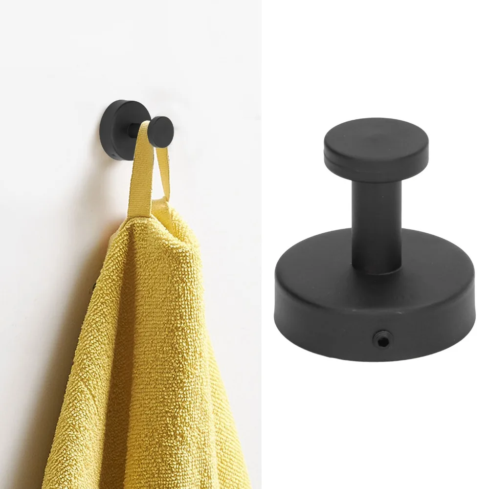 Practical 304 Stainless Steel Coat Hook Black Durable Towel Hook Multipurpose Round Base Towel Hanger Bathroom Kitchen Entryway