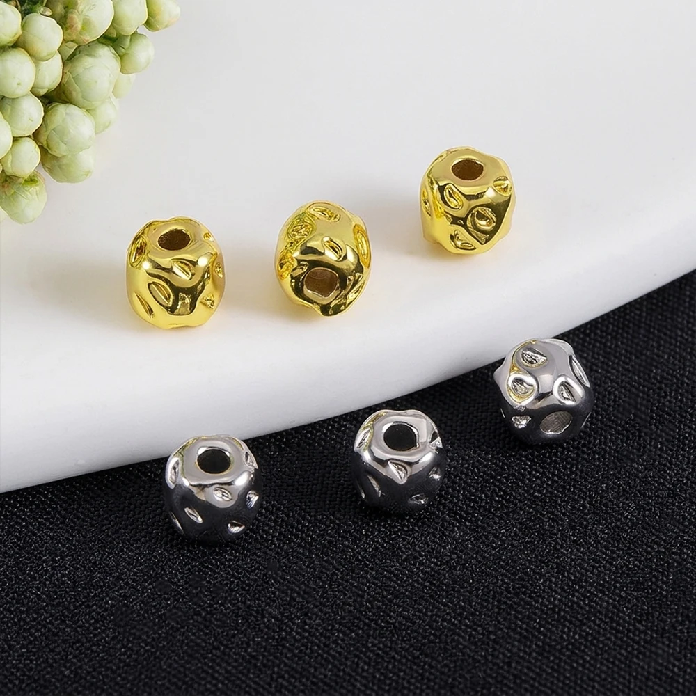 2/10pcs 18K Gold Color Plated Irregular Concave Pattern Beads Rectangle Bracelets Spacers Beads For DIY Jewelry Making Supplies