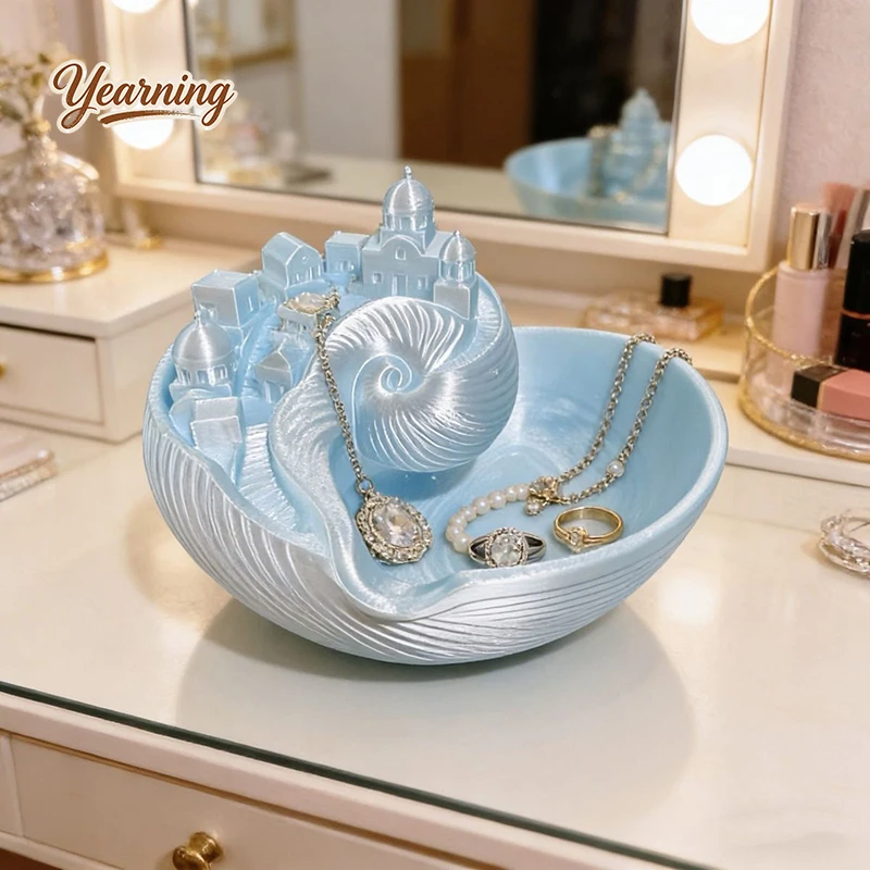 Santorini Coastal Style Conch Shell Storage Box Cute Key Jewelry Organizer Lovely Home Desktop Decor Ornament