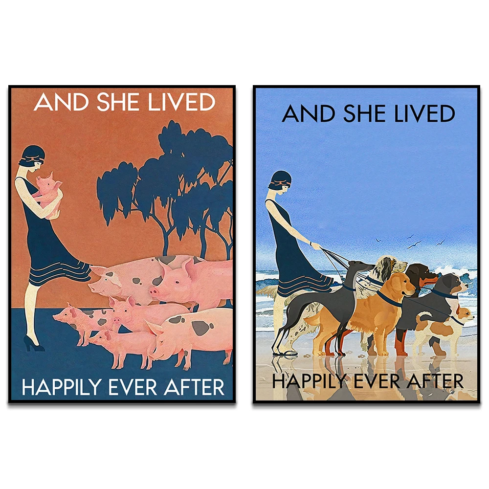 Pig lover, farmer gives pig lover farmer farm girl gift, she has lived happily ever after, girl with dog, beach and dog poster,