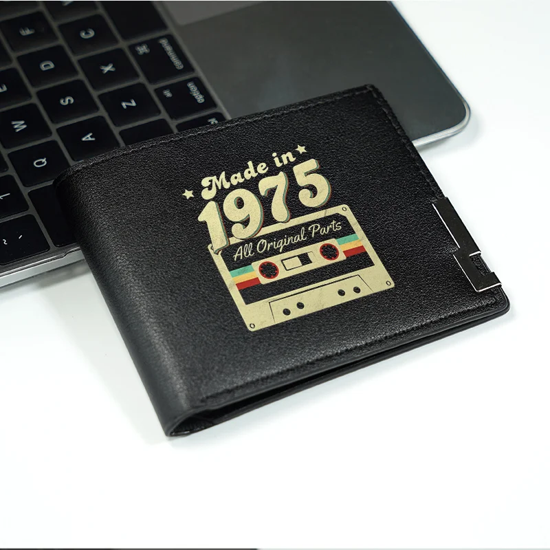 Realizzato nel 1975 Portafoglio in pelle PU con design a cassetta Portafoglio compatto da uomo in stile business minimalista Durevole Leggero Uso quotidiano