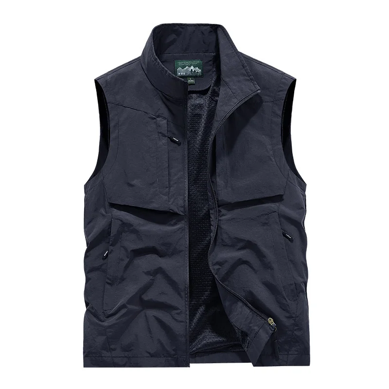 Summer Vest Men\'s Leather Multi-pocket Sleeveless Jacket Work Wear Mesh Camping Clothing Hunting Tactical Coat 8XL