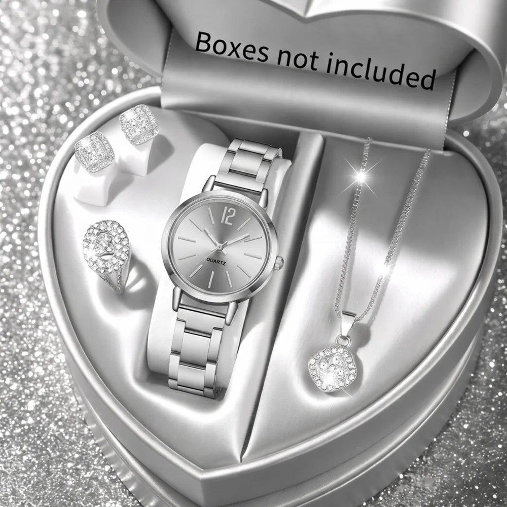 5Pcs/Set Unisex Jewelry Watches Women's Wristwatch Accessories Silver Fashion Business Elegant Trendy Classic Exquisite Light Luxury Simple Luxury Bracelet Watch Set Y2K Suitable for Travel, Vacation, Parties, Daily Outfits, Perfect Holiday Gift