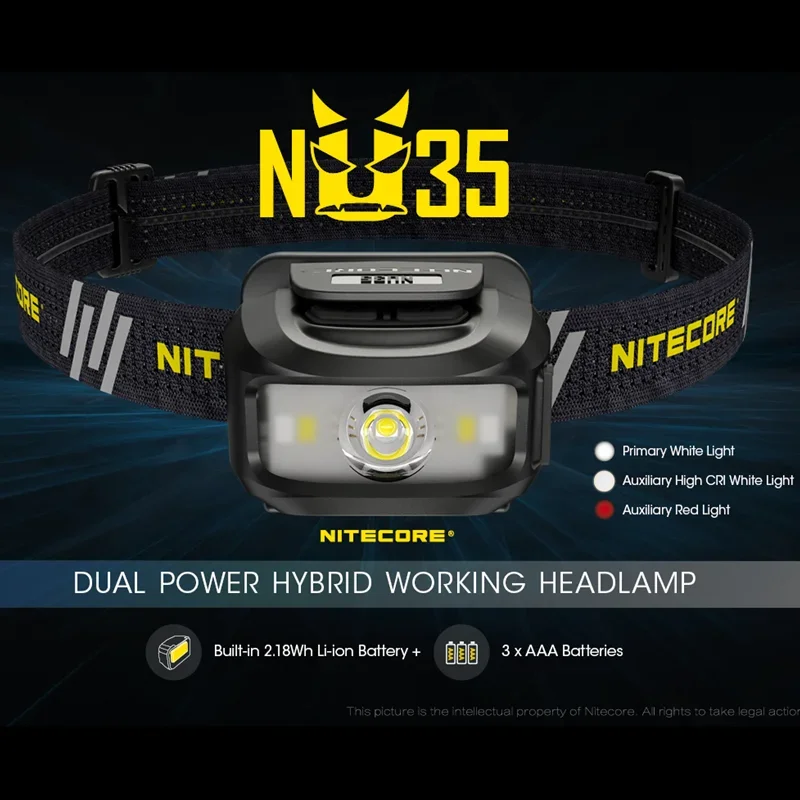 Original NITECORE NU35 460 Lumens Rechargeable Dual Power Hybrid Working Headlamp