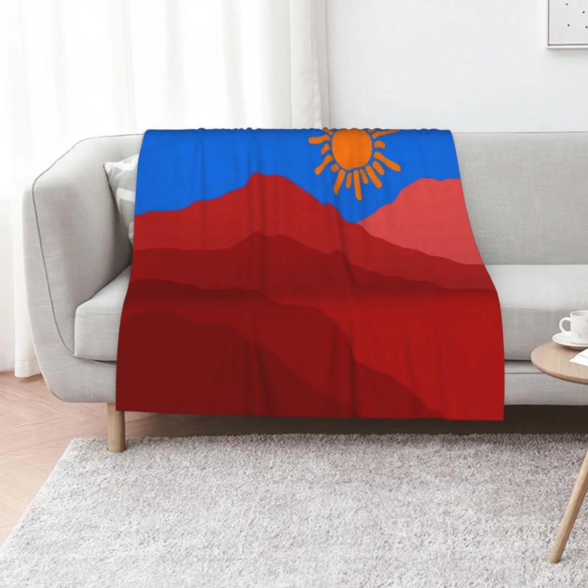 

watercolor mountain wave and sun Art sticker Throw Blanket Flannel For Sofa Thin funny gift Decorative Sofas Blankets