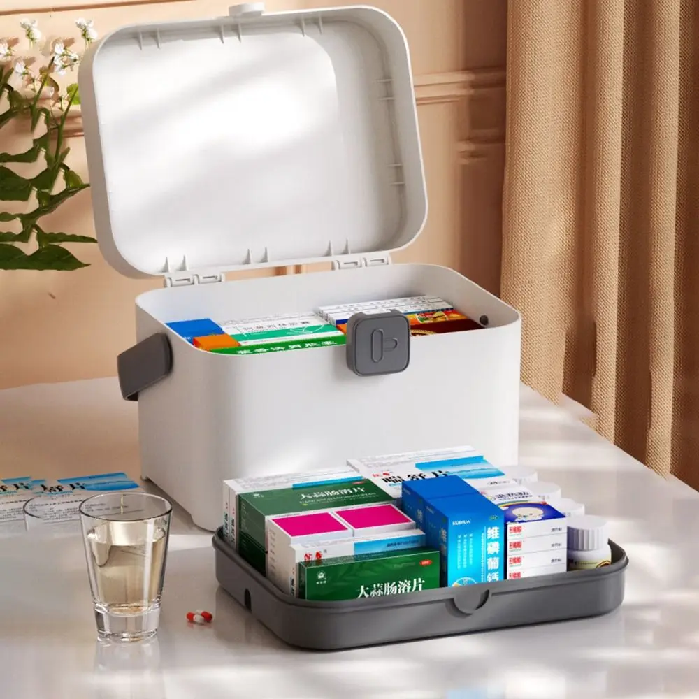 Plastic Medicine Cabinet Multi-Functional Double-deck Medicine Chest Wear-resistant Waterproof Medicine Storage Box