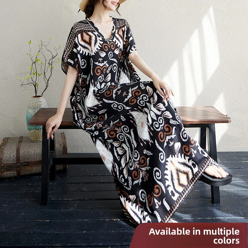 فستان نسائي طويل من القطن بياقة على شكل V وطبعة زهور، تصميم بوهيمي نحيف للعطلات، يصل إلى وزن 250 رطل، خصر مرتفع، مناسب للصيف ...