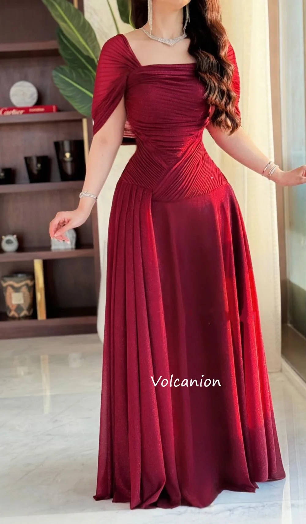Customized Matching Chiffon Pleat A-line Square Neck Long Dresses Bespoke Occasion Quinceanera Fashion Formal