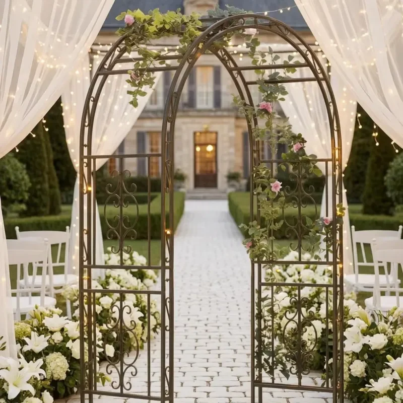 Iron Garden Arch Freestanding Scrollwork Trellis Heavy Duty Ground Stakes Outdoor Park Yard Decor Climbing Plant Support