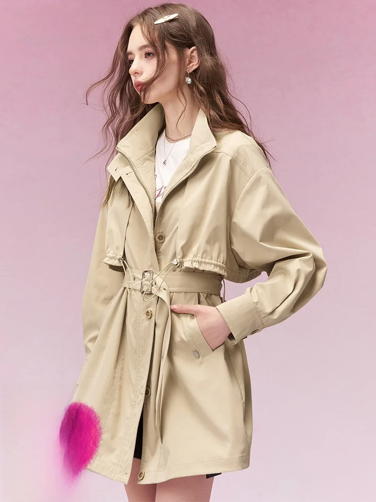 

Casual Sle Women's Windbreaker Coat Stand Collar Long Sve Loose Fit Commute Friendly Spring Outerwear Ideal Sister Sle