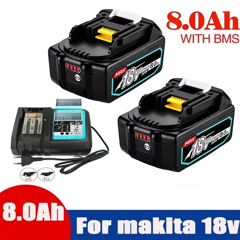 

Перезаряжаемый литий-ионный аккумулятор для Makita, 18В 8.0Ah BL1860b BL1850b BL1840 LXT-400 6A, для электроинструментов Makita 1860, BL1830b, BL1850b, BL1840