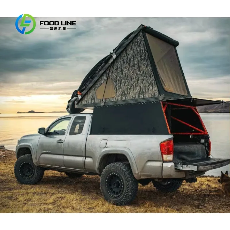 Customized lightweight short‑bed pickup camper shell black foldable single berth canopy for outdoor recreational camping trip