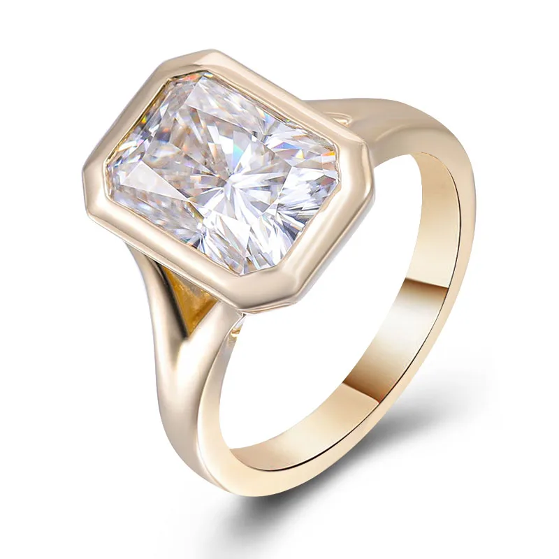

Provence 10K Yellow Gold Bezel Set Ring 7*9mm Radiant Cut GRA Certified Moissanite Diamond For Women Solitaire Engagement Ring