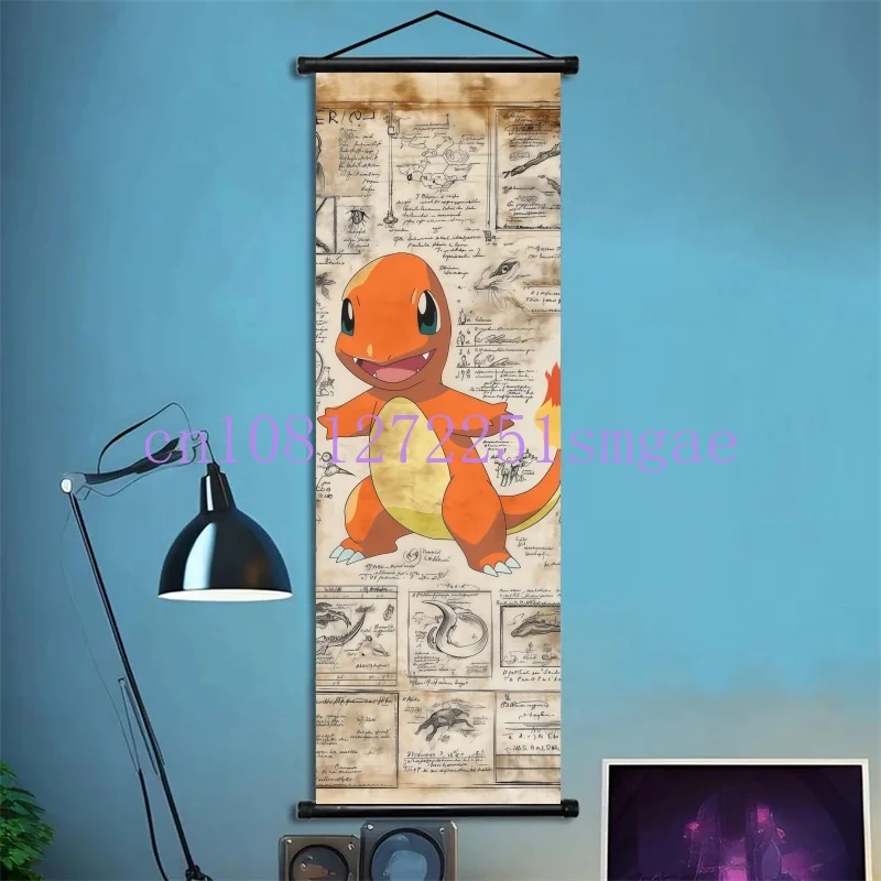 Pokemon Retro Charizard Bulbasaur Umbreon Gengar Scroll Art Cloth Anime Characters Wall Hanging Poster Halloween Xmas Decor - view 2