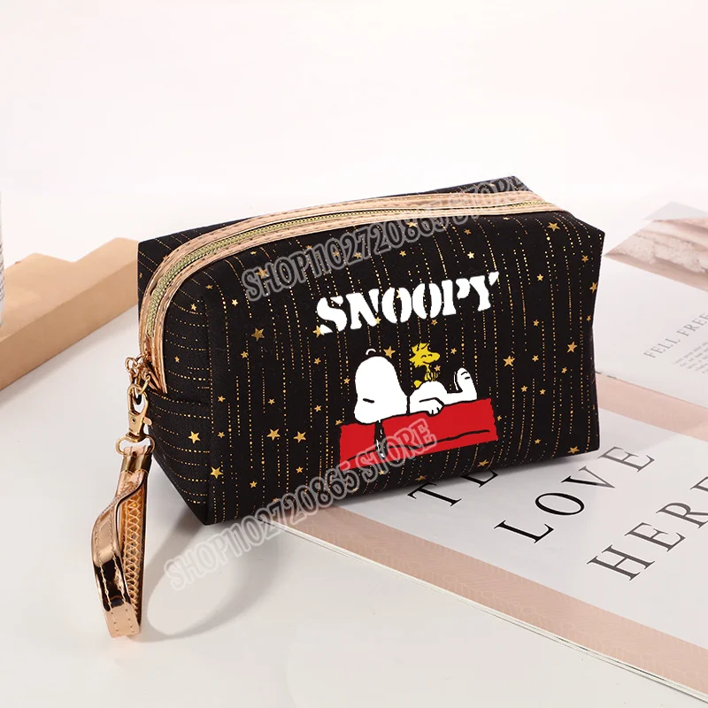 Snoopys Cosmetic Bag Hot Stamping Star Cute Cartoon Pencil Case Large Capacity Zipper Portable Women Travel Storage Packet Gift view 5