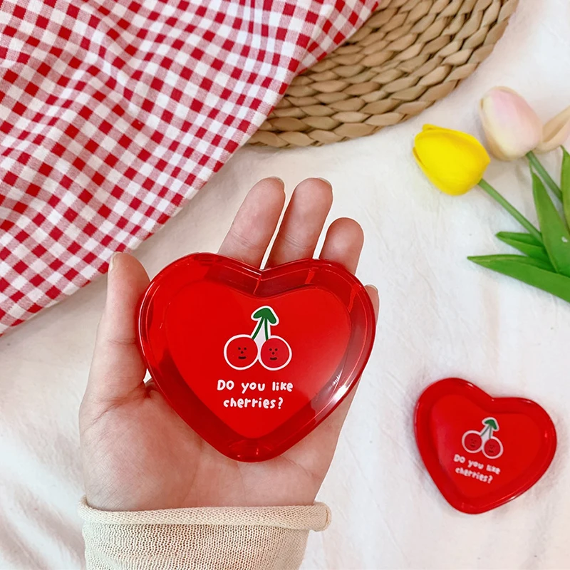 CASHOU11 Heart Shaped Cherry Mini Makeup Mirror Compact Pocket Mirror Portable Double-Sided Folding Cosmetic Mirror Women Gifts