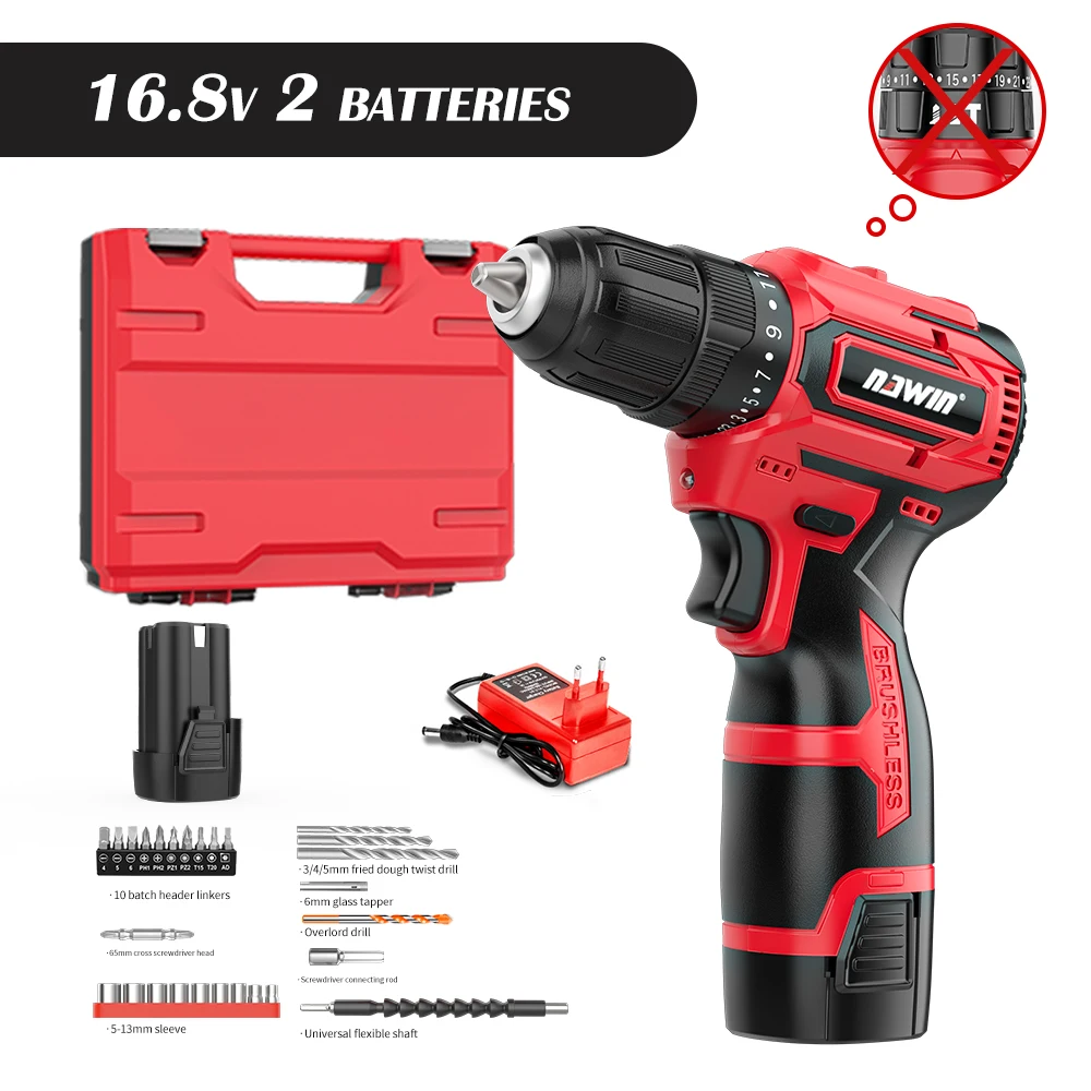 NAWIN brushless impact lithium electric drill 10mm rechargeable pistol drill household electric screwdriver hand drill