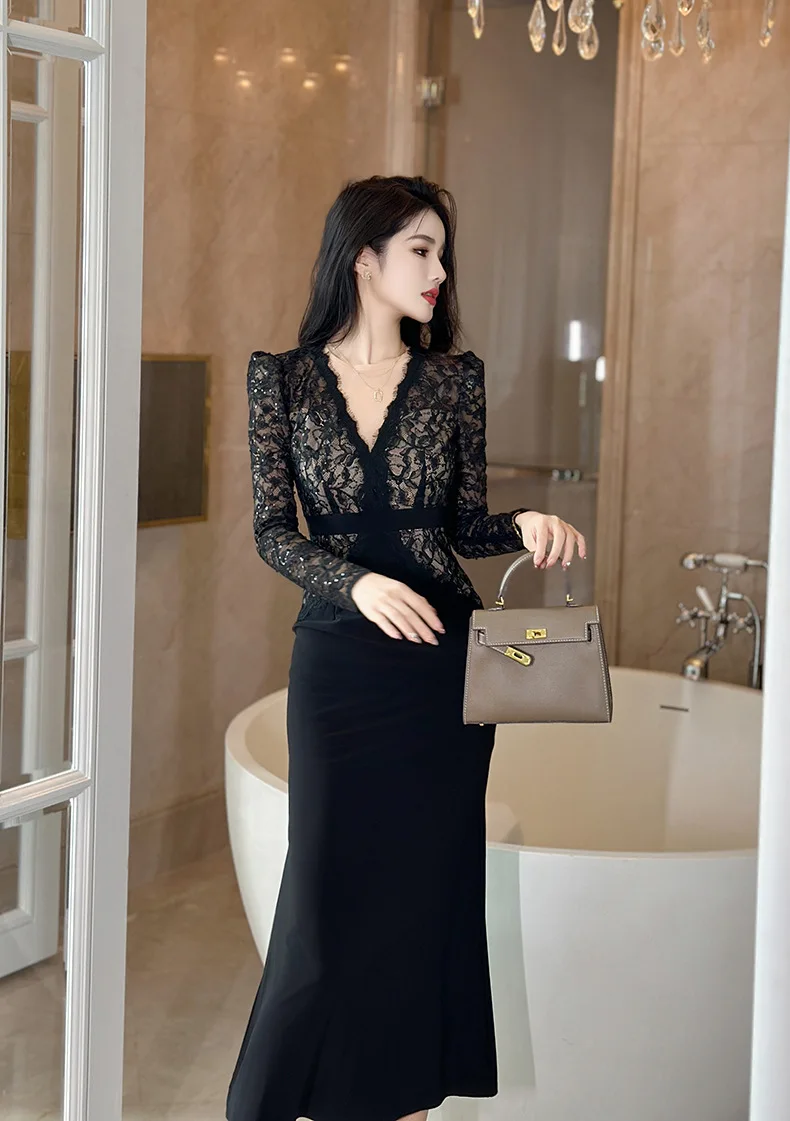 Formal dress for women, long skirt, autumn new style, mature style, slim waist, long sleeve dress