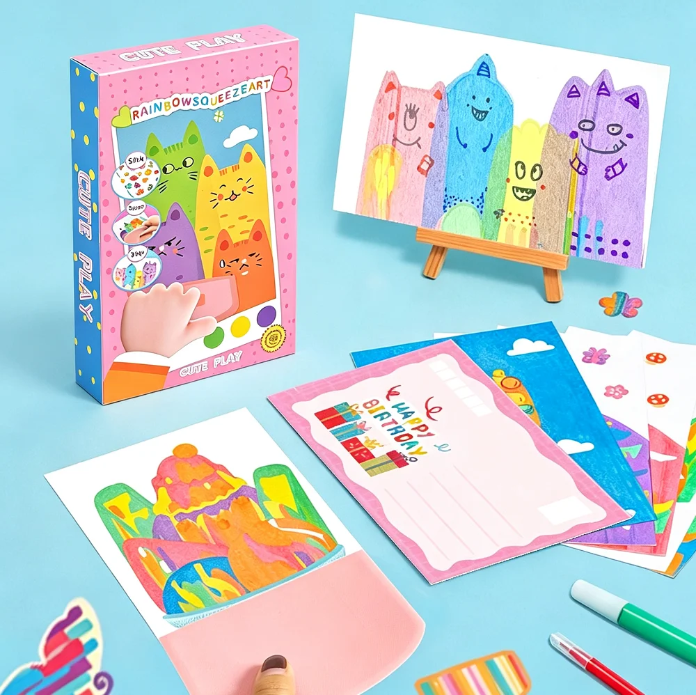 Rainbow Squeeze Art Kit Educational Scratch Paper Art Set DIY Craft Supplies Party Favors Novelty Gifts for Girls Boys
