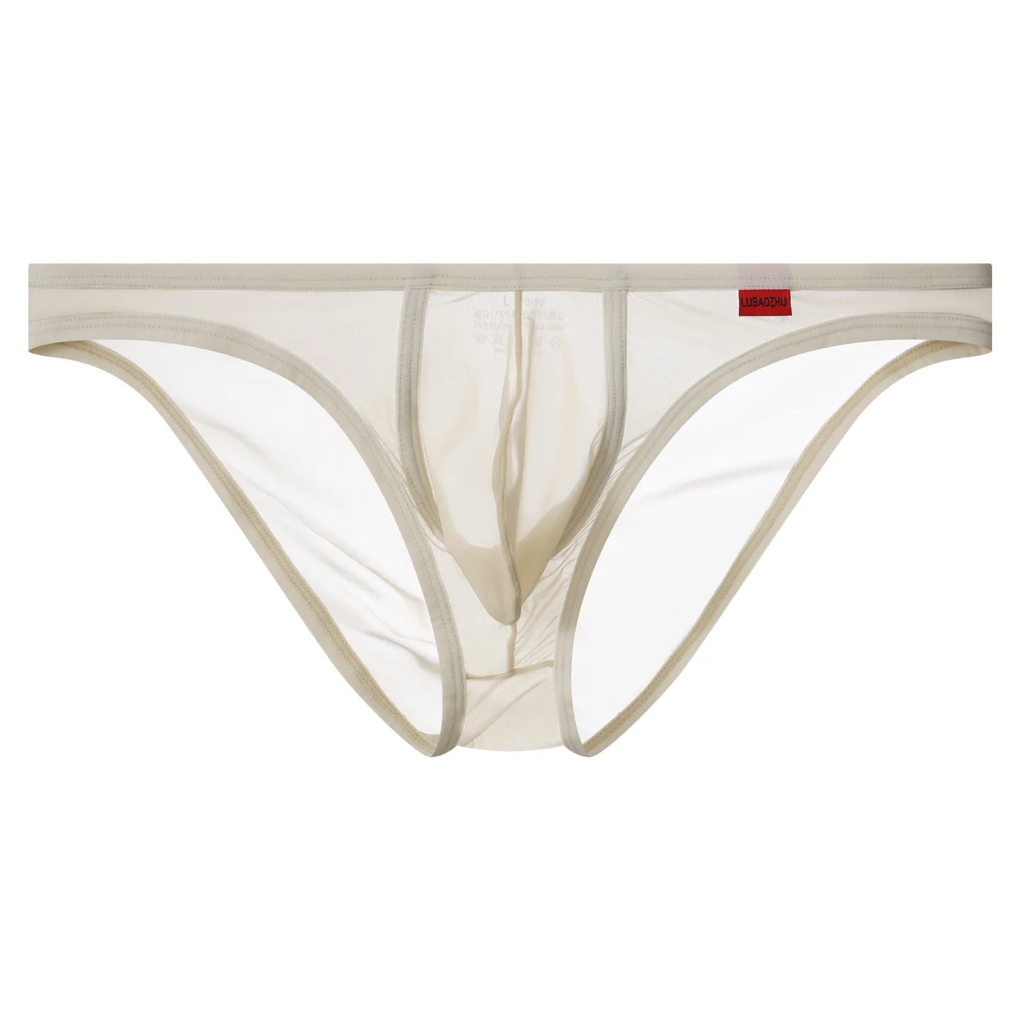 Sexy Transparent Men Briefs, 0.01 Ultra Thin S/PN Full Bright Yarn Ice Silk, Large U Convex Pouch Underwear