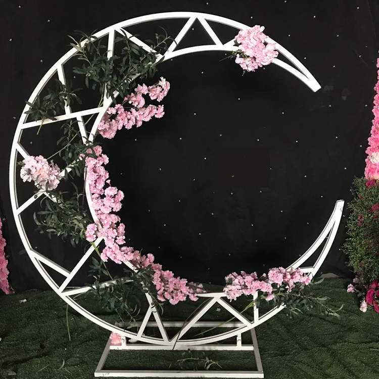Metal Moon Shape Stand Shiny Gold Color Round Stainless Steel Wedding Backdrop For Event Decoration