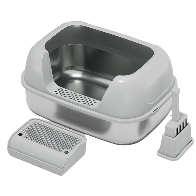 Stainless Steel Cat Litter Box, Easy To Clean, Widened, Thickened, Leak Proof, Large Space, Semi Enclosed Cat Litter Box