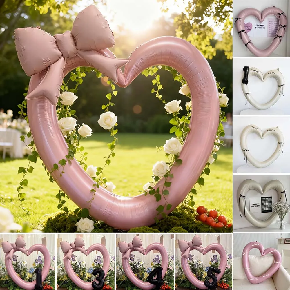 

1 Set Hollow Heart Photo Frame Foil Balloon Romantic Wedding/Anniversary Decorative Aluminum Balloon for Indoor Outdoor 40inch