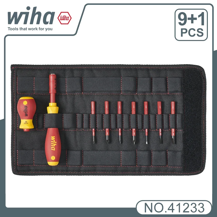 WIHA  Insulated Screwdriver Set 10/19Pcs with Multi Type Bits and Folding Bag Electrical Removable Screwdriver 41231/41232/41233