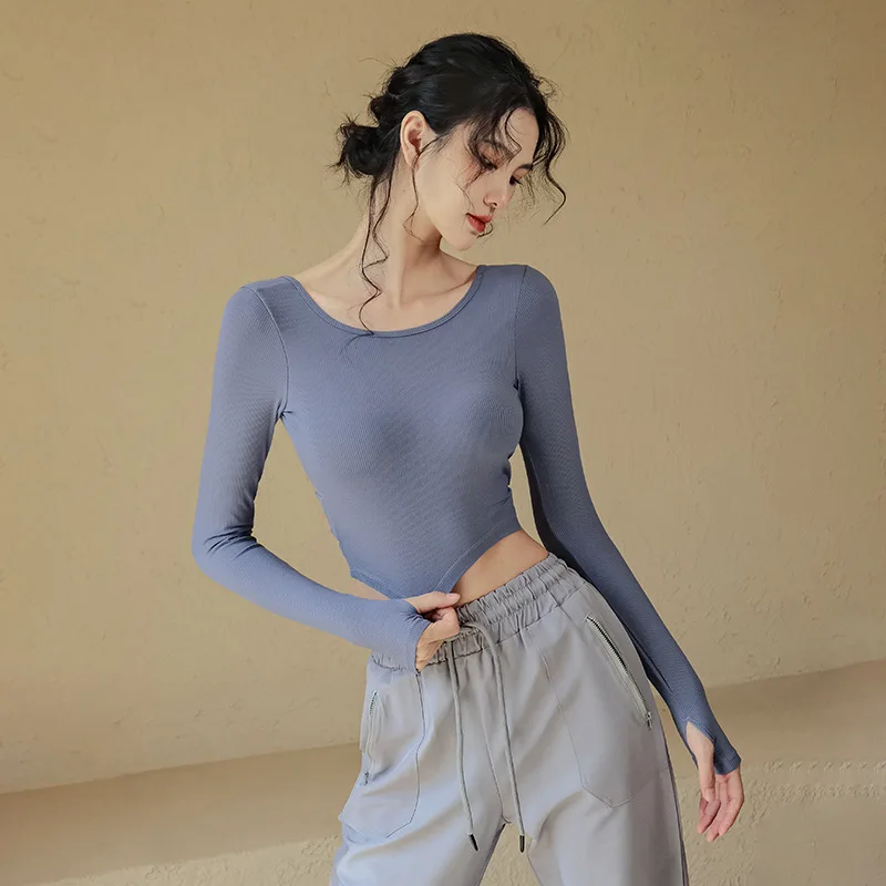 Yoga with Chest Cushion,  Long Sleeved Sexy Beautiful Back Sports Running Top, High-end Temperament, Fashionable Fitness