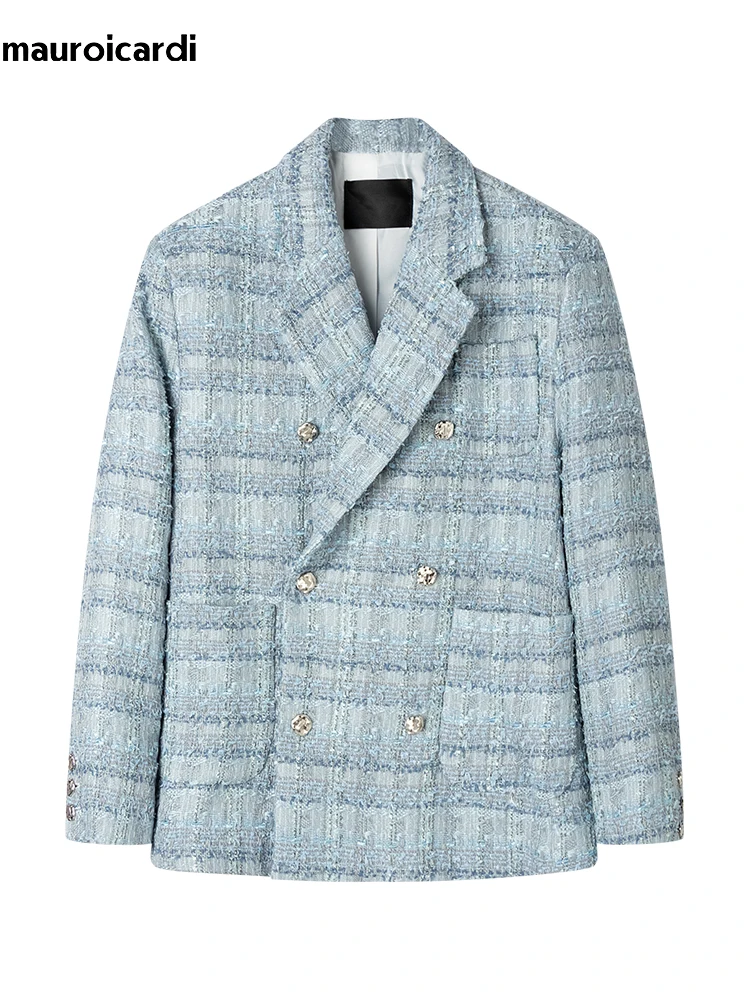 Mauroi cardi Herbst lose lässige bunte blaue Tweed Blazer Jacke für Männer Langarm Zweireiher Herren Designer Kleidung