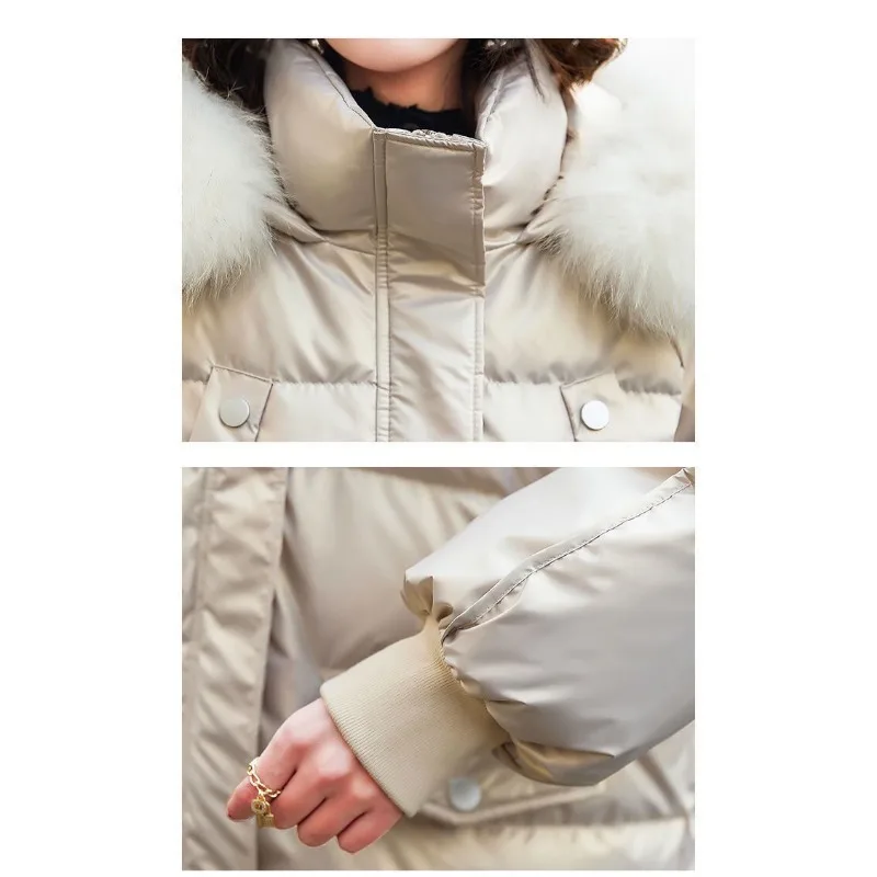 2023 New Women Down Cotton Coat Winter Jacket Female Mid Length Version Parkas Loose Thick Outwear Hooded Fur Collar Overcoat