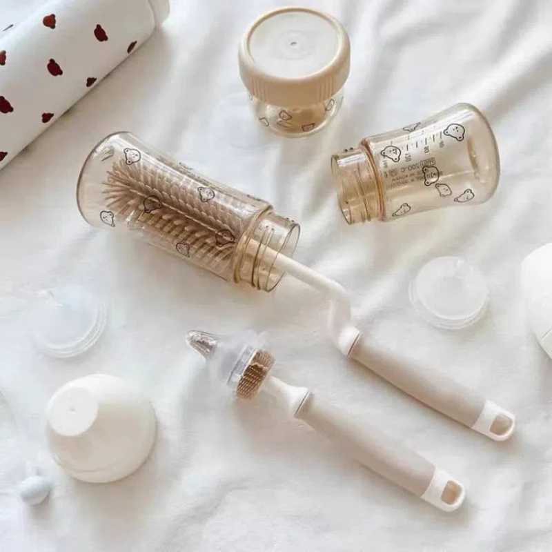 Newborn Bottle Nipple Brush Baby Special Long-handled Cleaning Brush Silicone Cleaning Brush Set Baby Nursing Cleaning Tool