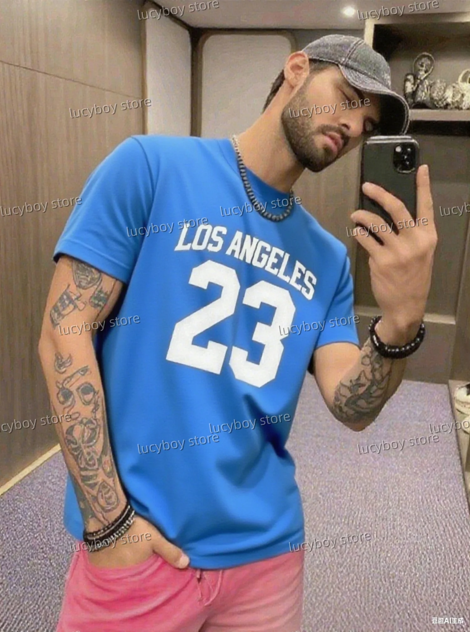 

2025 Summer No.23 Los Angeles Print Men T-Shirt O-Neck Short Sleeves Lightweight Jersey Plus Size Sport Daily Tees Men Clothes